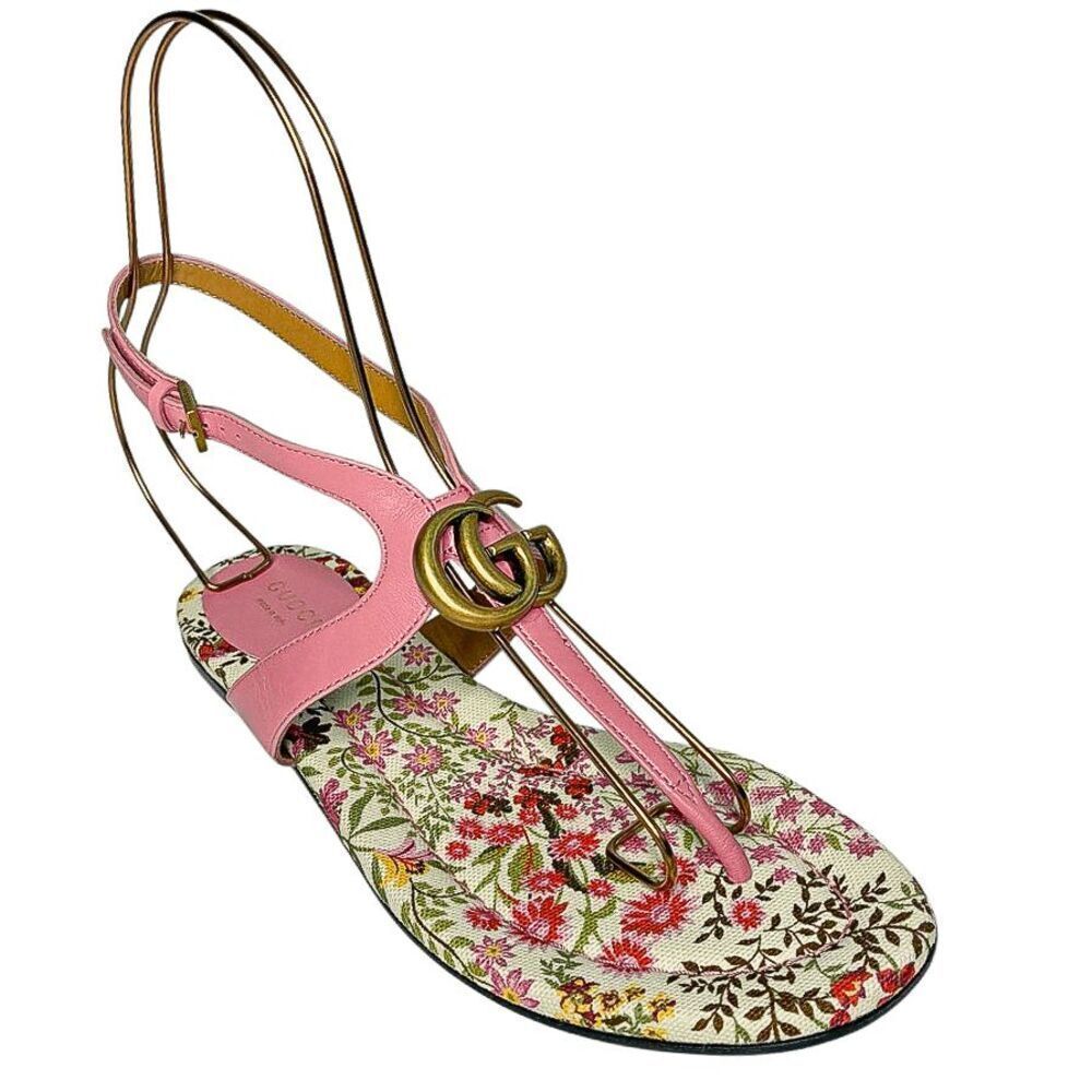 Gucci Marmont GG Logo Charlotte Nappa Leather Sandals Butterfly Pink
